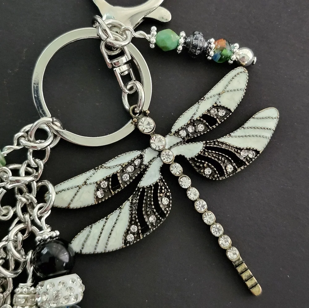 Dragonfly Purse Charm Aventurine Jasper Stone Glass Handcrafted